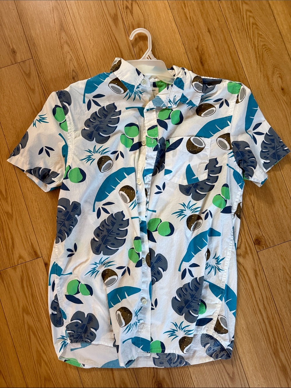 Tropical Print Short-Sleeve Shirt in White, Blue & Green